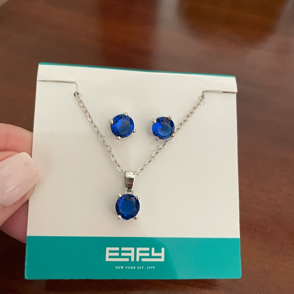 EFFY sapphire blue stone and silver tone chain necklace and earrings set